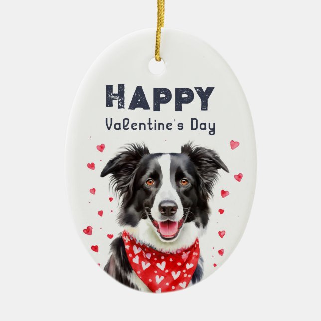 Border Collie Heart Bandana Valentine Day Foto Keramik Ornament (Vorne)