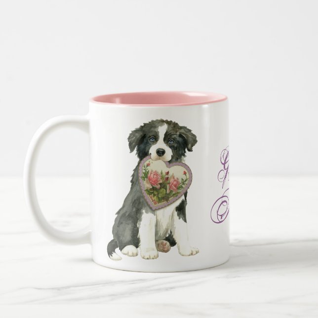 Border Collie Heart Mama Zweifarbige Tasse (Links)