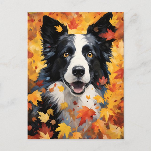 Border Collie Herbst Erntedank Postkarte (Vorderseite)