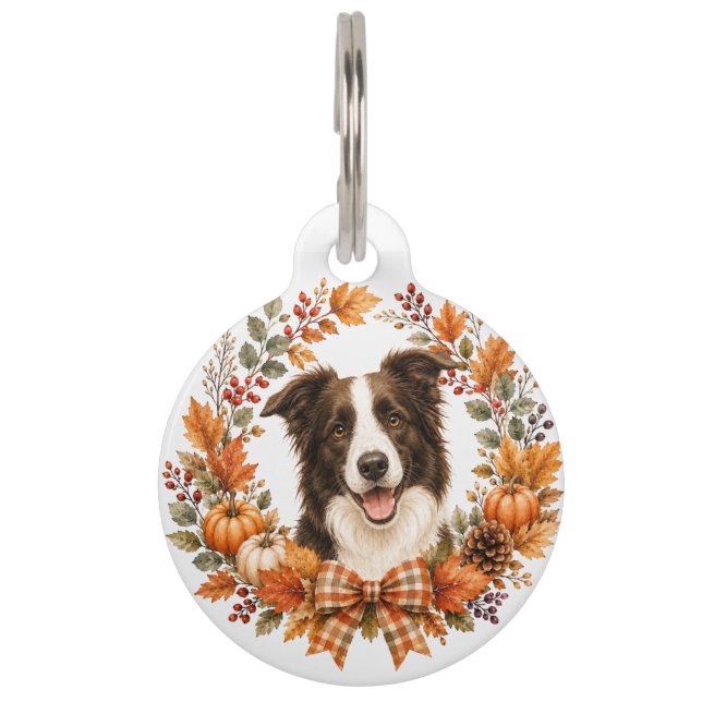 Border Collie Herbstkranz Haustiermarke (Vorderseite)