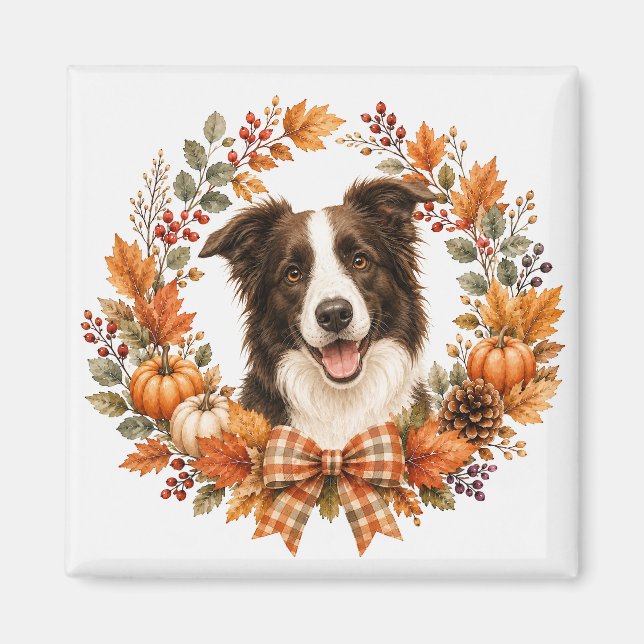 Border Collie Herbstkranz Magnet (Vorne)