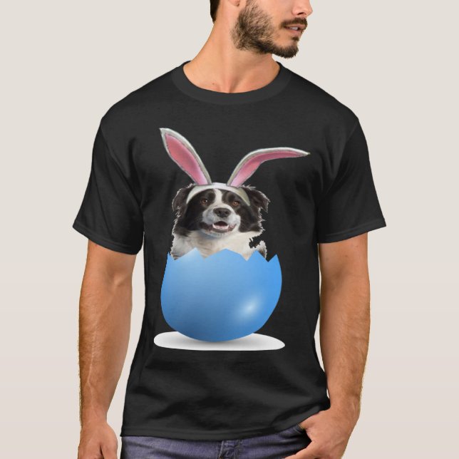 Border Collie Herding Dog Easter Bunny Egg Hunting T-Shirt (Vorderseite)