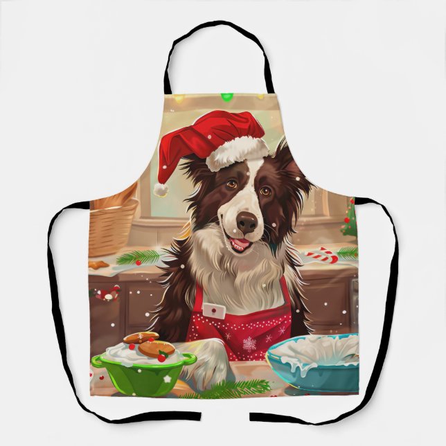 Border Collie Holiday Baking: Feierliche Weihnacht Schürze (Vorderseite)