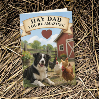 Border Collie Hühnerstall Heu Vatertag Karte