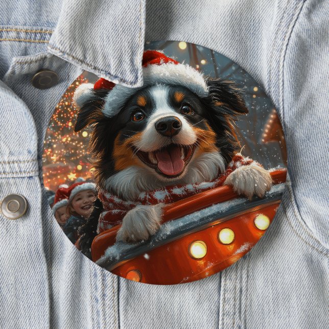 Border Collie Hund Achterbahn Weihnachten Button (Beispiel)