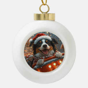 Border Collie Hund Achterbahn Weihnachten Keramik Kugel-Ornament