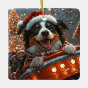 Border Collie Hund Achterbahn Weihnachten Keramikornament