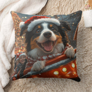 Border Collie Hund Achterbahn Weihnachten Kissen