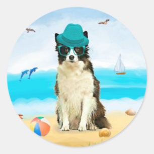 Border Collie Hund am Strand Runder Aufkleber