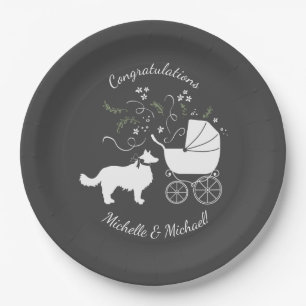 Border Collie Hund Baby Shower Welpe Grau Pappteller