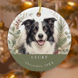 Border Collie Hund Bild Wasserfarbe Weihnachten Keramik Ornament