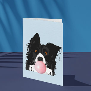 Border Collie Hund bläst Kaugummi-Blase Karte
