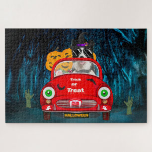 Border Collie Hund fährt Auto Grusel Halloween Puzzle
