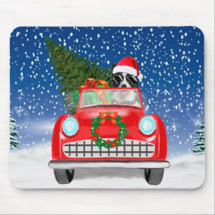 Border Collie Hund fährt Auto im Schnee Weihnachte Mousepad