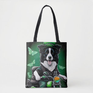 Border Collie Hund fährt Fahrrad St. Patrick's Day