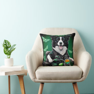 Border Collie Hund fährt Fahrrad St. Patrick's Day Kissen