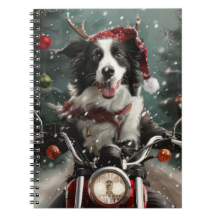 Border Collie Hund fährt Motorrad Weihnachten  Notizblock