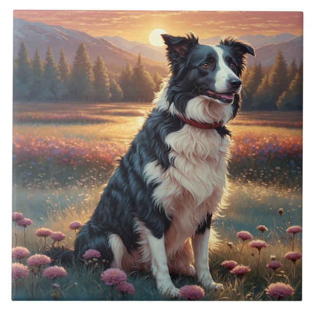 Border Collie Hund Fliese (Vorderseite)