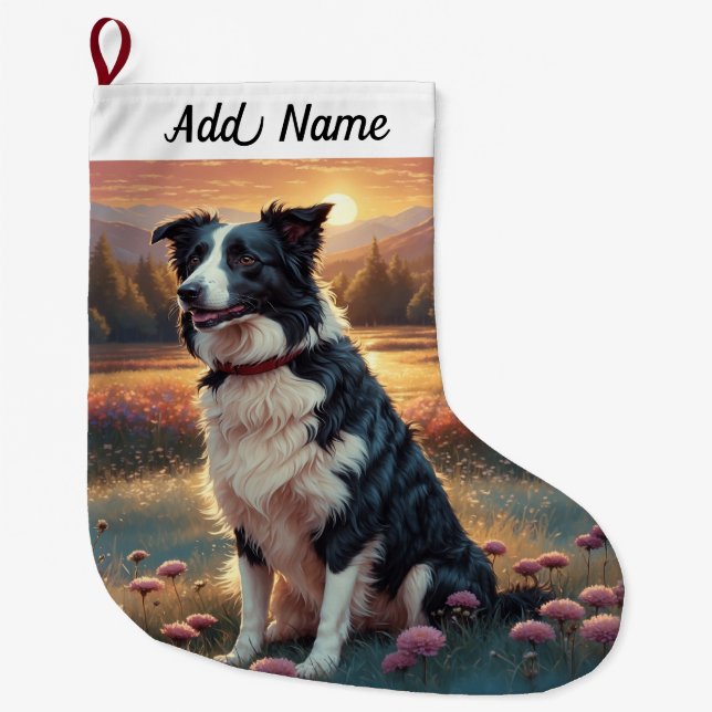 Border Collie Hund Großer Weihnachtsstrumpf (Vorderseite)