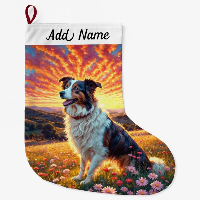 Border Collie Hund Großer Weihnachtsstrumpf (Vorderseite)