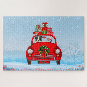 Border Collie Hund im Auto mit dem Weihnachtsmann Puzzle