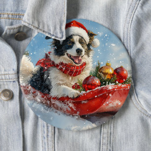 Border Collie Hund im Schlitten Lass es schneien W Button