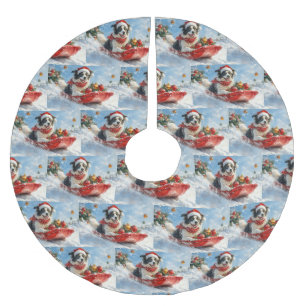 Border Collie Hund im Schlitten Lass es schneien W Polyester Weihnachtsbaumdecke
