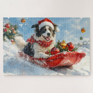 Border Collie Hund im Schlitten Lass es schneien W Puzzle