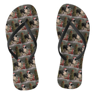 Border Collie Hund im Schnee Weihnachten Flip Flops