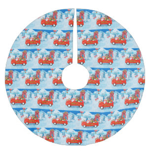 Border Collie Hund im Weihnachtslieferwagen Schnee Polyester Weihnachtsbaumdecke