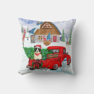 Border Collie Hund in Christmas Delivery LKW Schne Kissen