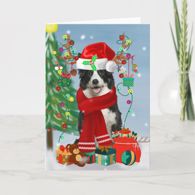 Border Collie Hund in Snow mit Weihnachtsgeschenke Karte (Vorderseite)