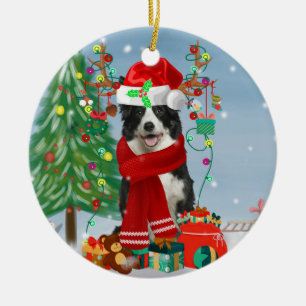 Border Collie Hund in Snow mit Weihnachtsgeschenke Keramik Ornament