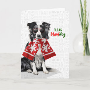 Border Collie Hund Lustige Flöhe Navidog Weihnacht Feiertagskarte