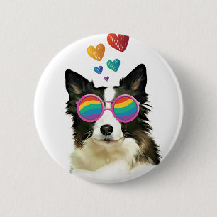 Border Collie Hund mit Herzen Valentinstag Button