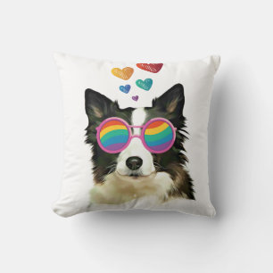 Border Collie  Hund mit Herzen Valentinstag Kissen