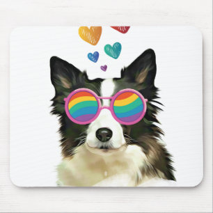 Border Collie  Hund mit Herzen Valentinstag  Mousepad