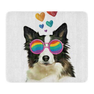 Border Collie Hund mit Herzen Valentinstag Schneidebrett