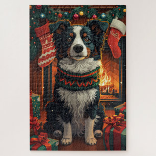 Border Collie  Hund mit Weihnachtsgeschenken Kamin Puzzle