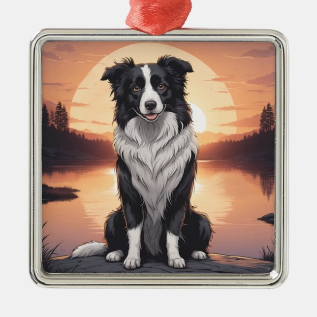 Border Collie Hund Ornament Aus Metall (Vorne)