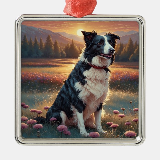 Border Collie Hund Ornament Aus Metall (Vorne)
