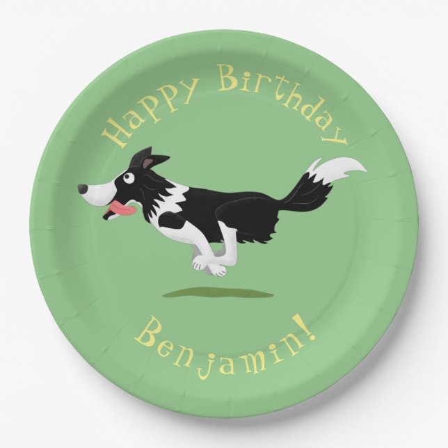 Border Collie Hund personalisierter Geburtstag Car Pappteller (Vorderseite)