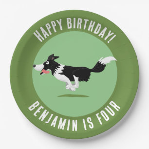Border Collie Hund personalisierter Geburtstag Car Pappteller