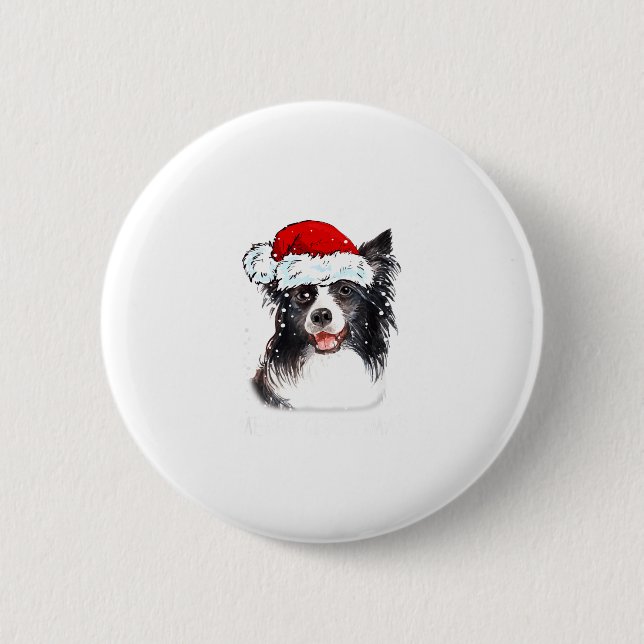 Border Collie Hund Santa Weihnachtsbeleuchtung Xma Button (Vorderseite)