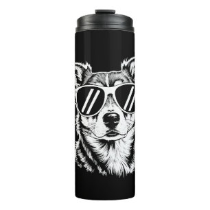 Border Collie Hund trägt Sonnenbrille Vintage Haus Thermosbecher