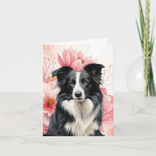 Border Collie Hund und auffällige rosa Lilien