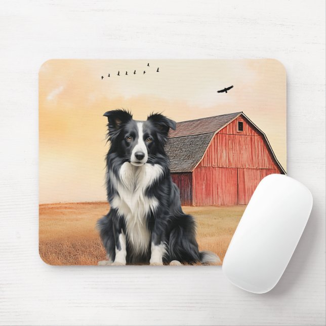 Border Collie Hund und rote Scheune Ranch Mousepad (Mit Mouse)