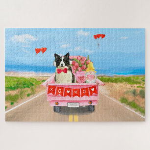 Border Collie Hund Valentinstag Lastwagen Herzen Puzzle
