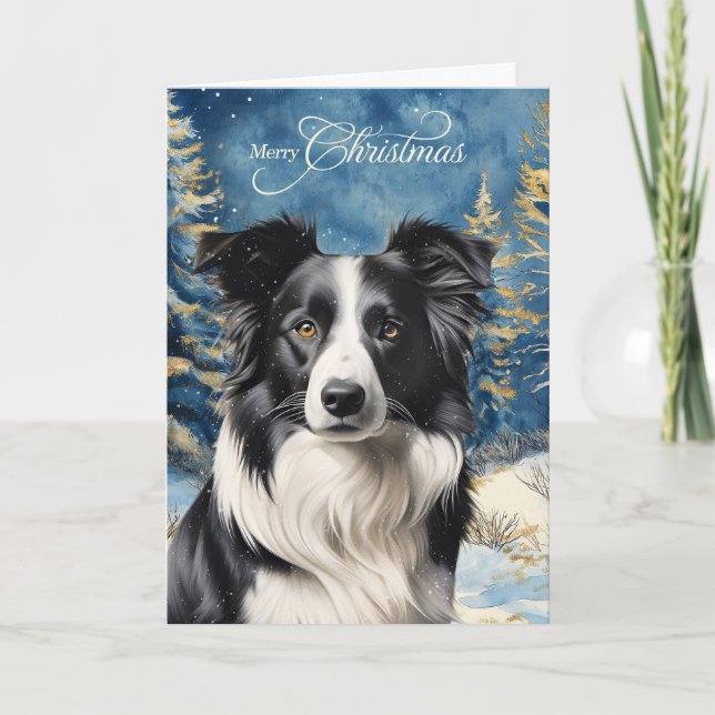 Border Collie Hund Wald Forst Weihnachten (Vorderseite)
