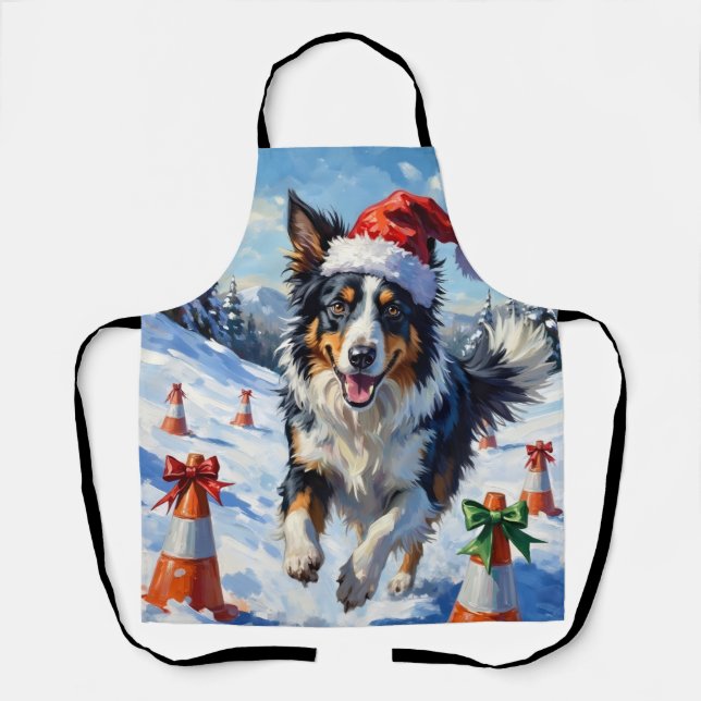 Border Collie Hund Weihnachten Schnee Agility Spaß Schürze (Vorderseite)